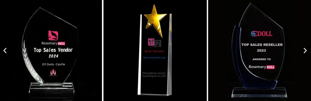 RosemaryDoll公式サイトに掲載された各メーカーの表彰の証
