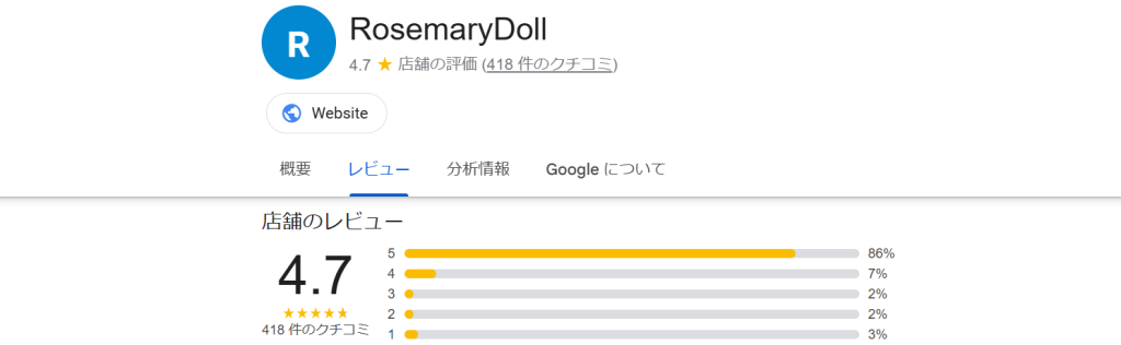 GoogleレビューでのRosemaryDollの評価